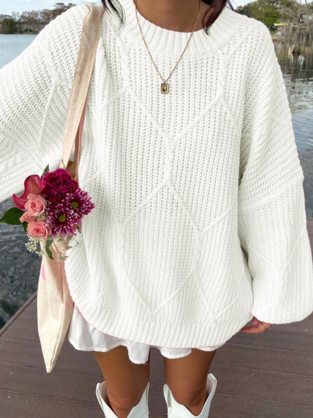 Off White Oversized Knit Sweater Drop Shoulder